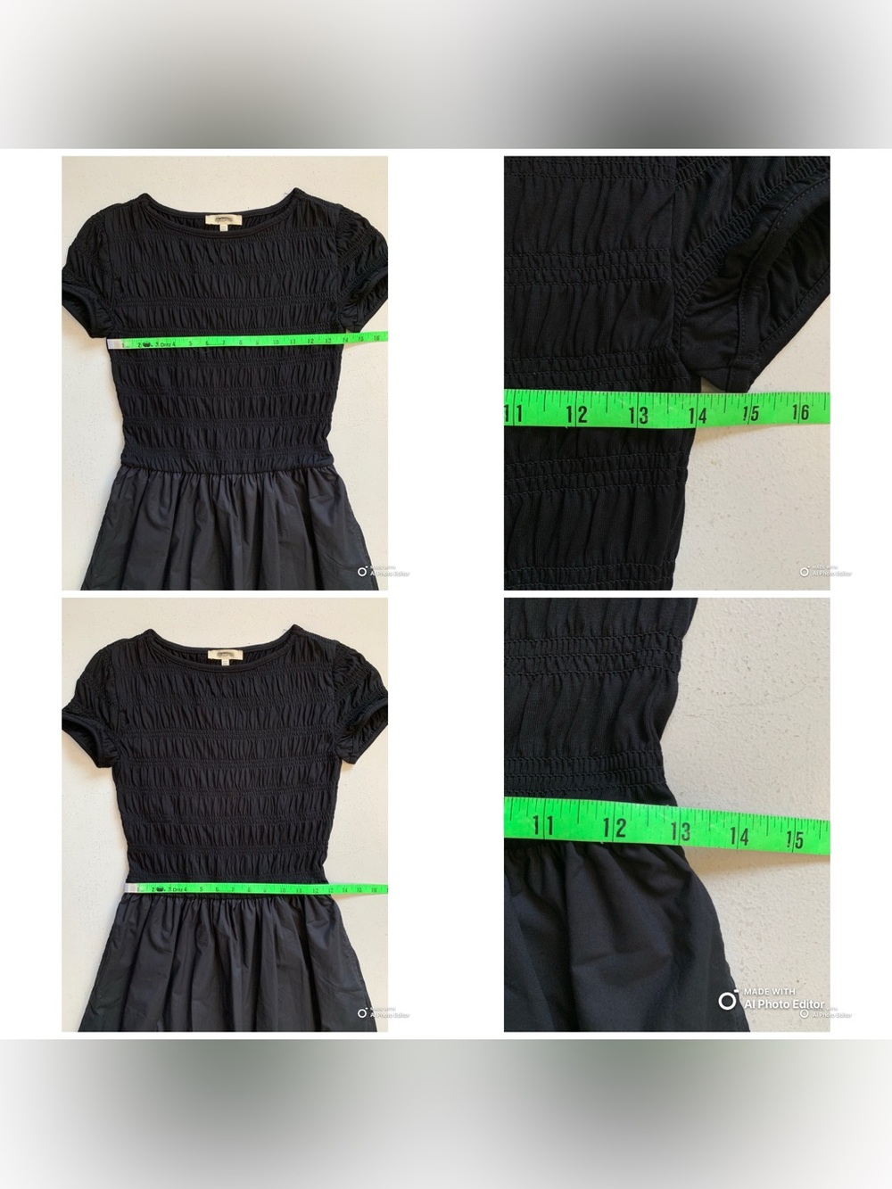 Madewell XXS Black Smocked Boatneck Midi Dress NWT Short Sleeve Cotton Dress - Picture 15 of 17